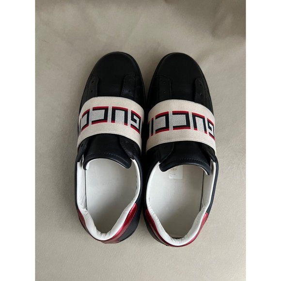 GUCCI ACE MENS BLACK LEATHER SNEAKER 5.5 - Picture 8 of 11